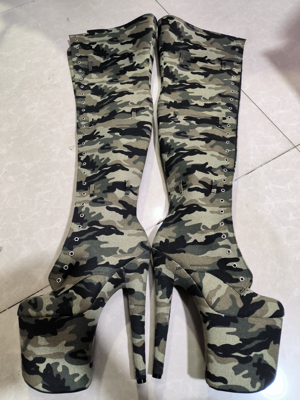 Sexy High-Heeled Shoes, Camouflage Boots for Men and Women, Military Green Women's Boots, Sizes 34-46, Stiletto Heels, Fashionable Pole Dancing Boots