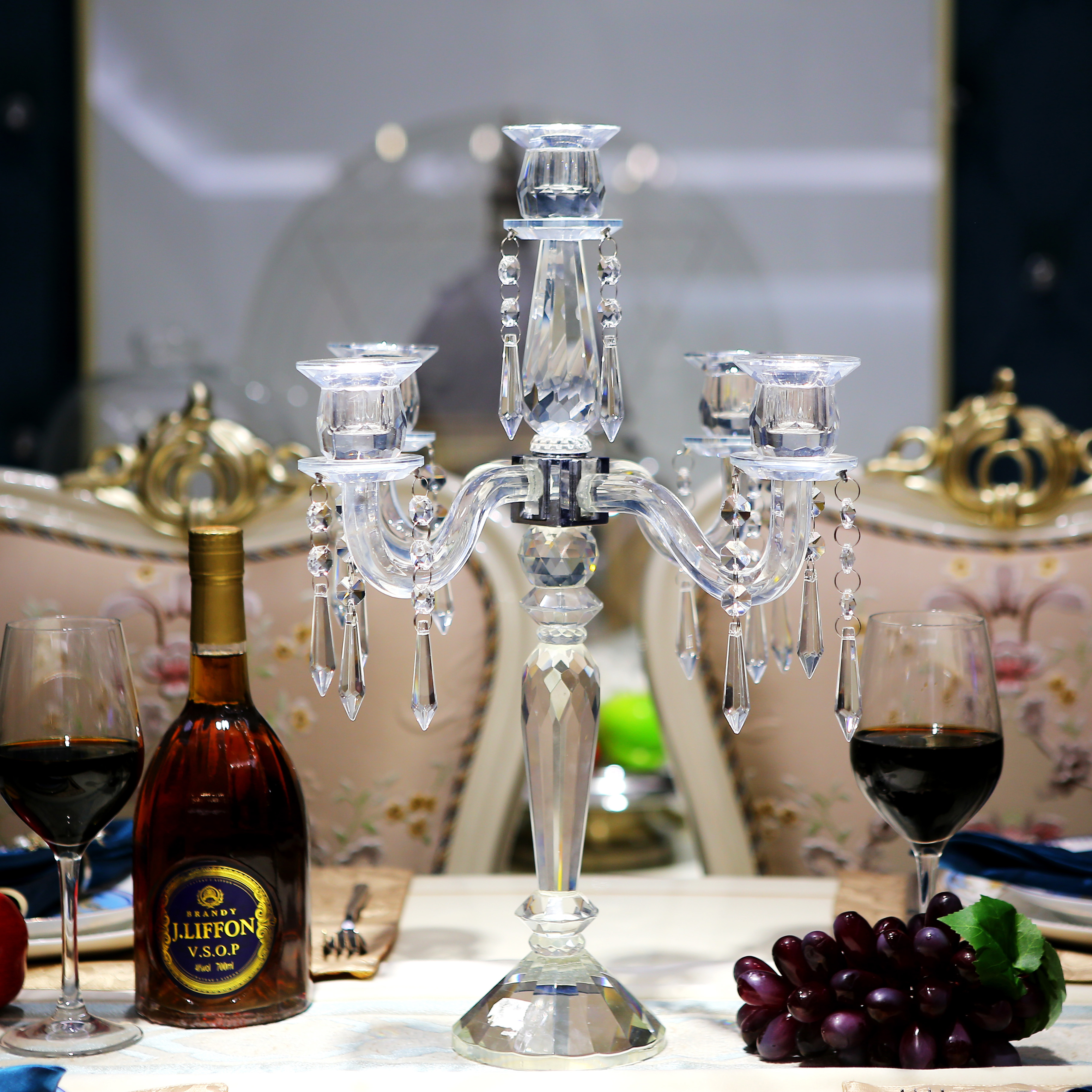 Minimalist modern crystal candleholder European-style candlelight dinner decoration wax candle holder wedding dining table water candlestick decoration hem