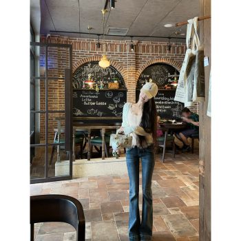 Jamais vu feeling ticket supermodel stylist! ກະເປົ໋າ jeans ແອວຕ່ໍາ slim fit ດູໃບໄມ້ລົ່ນ