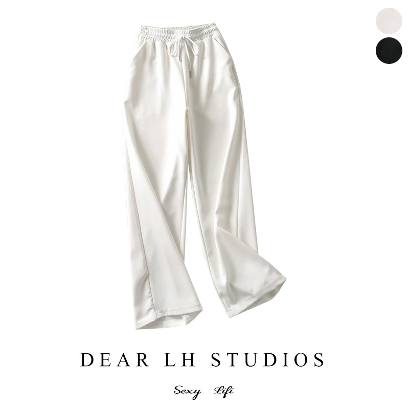 2020 new high waist drooping loose mopping pants women's simple elastic waist thin all-match straight lazy casual pants