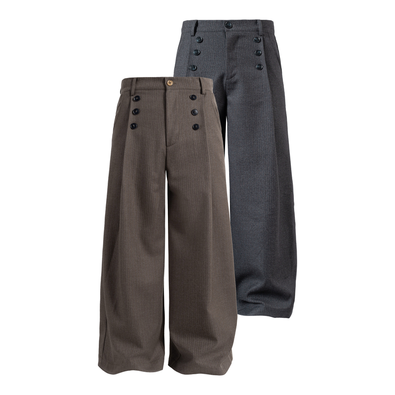 『Thog25』Small Wood Grain Pattern Spring/Summer Six-Eye Button Pleated Brushed Subtle Stripe Wide-Leg Pants Trousers 『Thog25』Small Wood Grain Pattern Spring/Summer Six-Eye Button Pleated Brushed Subtle Stripe Wide-Leg Pants Trousers