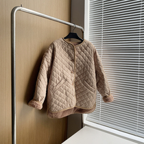 Light clothes lean and slim Lingge cotton-padded jacket loose short collarless bread clothing light cotton jacket women