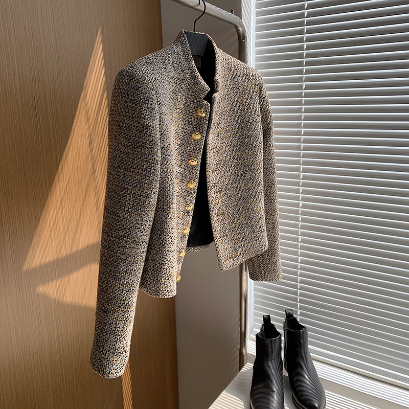 French light luxury fashion out-of-circle stand-up collar tweed jacket court style wool small short fragrant wind jacket female autumn