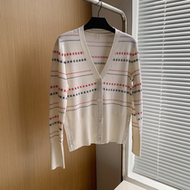 Craft Classic German Imported Woven Wool Stereo Jacquard V-Neck Knitted Cardigan Women's Striped Top