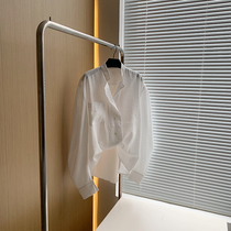 French beauty salt sweet commuter loose white chiffon shirt simple solid color shirt Women