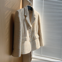Amazing fragrance beauty white loose wool tweed thick retro tweed suit jacket women winter