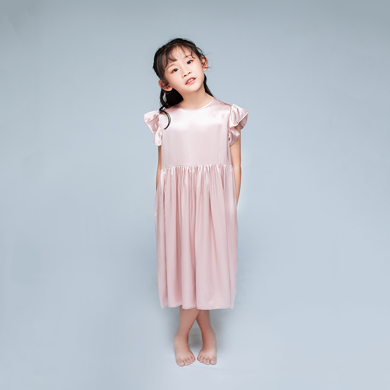 Cnsilk 100% Mulberry Silk Real Silk Sleeping Dress With Lotus Leaf Side Cuff Girl Princess Dresses Out of Home Skirt Foreign Dress