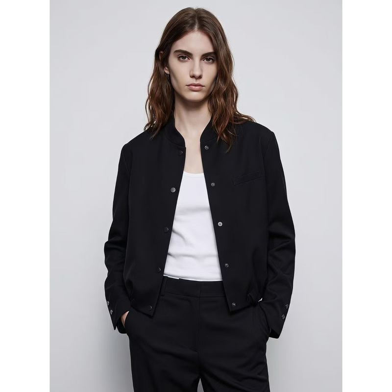 Lumideer Export Xs-L Size Wool Blend Black Stand Collar Magnetic Buckle Casual Jacket Autumn Short Coat for Women