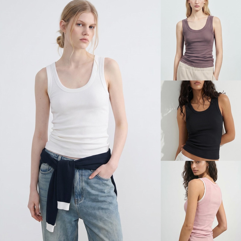 Lumideer Xs-Xl Size Basic U-Neck Slim Fit Ribbed Tank Top Black and White Women's Top Lumideer Lumideer Xs-Xl Size Basic U-Neck Slim Fit Ribbed Tank Top Black and White Women's Top Lumideer