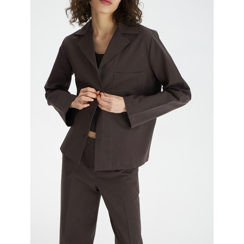 Lumideer Xs-Xl Dark Brown Suit Lapel Work Shirt for Women Single Pocket Casual Long-Sleeve Jacket Russian Style Lumideer Xs-Xl Dark Brown Suit Lapel Work Shirt for Women Single Pocket Casual Long-Sleeve Jacket Russian Style