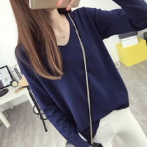 V-neck loose knit base shirt womens long sleeves spring and autumn 2021 New sweater pullover long sleeve Korean top