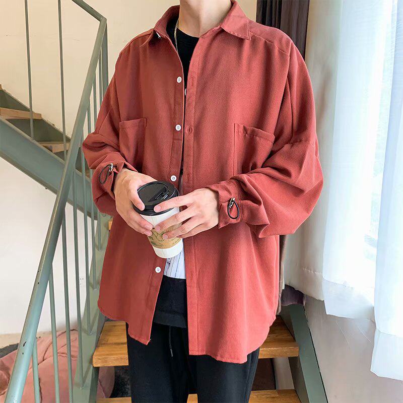 Fall Harbor Wind Shirt Male long sleeves Pure colour Japanese version Korean version Leisure students Original Cebu Wind Ins Trend Relaxed Shirt
