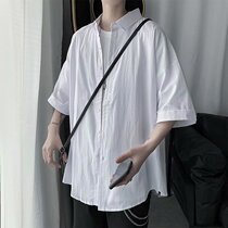 Port Wind 100 Hitch Pure Color Short Sleeve Shirt Male Loose Korean Version Couple 50% Sleeves Shirt Trend Handsome Summer Jacket