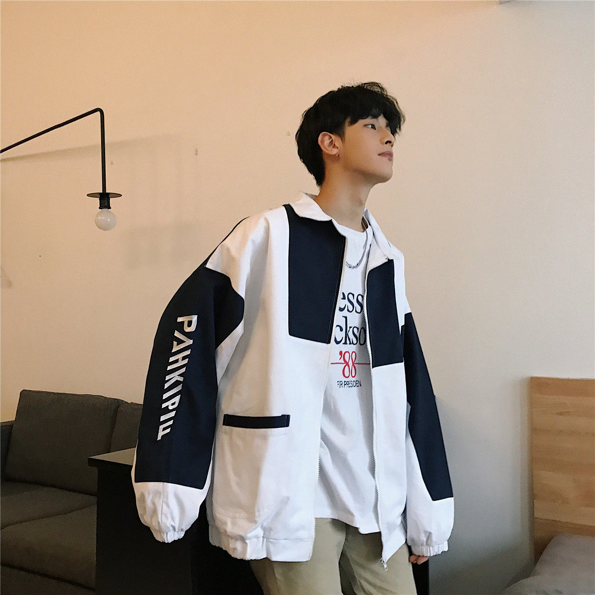 Tide brand tooling jacket men's spring, autumn and winter loose plus velvet casual ins jacket Korean version of the trend of baseball clothes