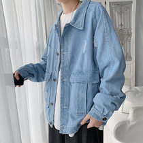 Hong Kong style overwear jacket mens loose trend denim jacket Korean personality lazy fall feeling literary lovers clothes