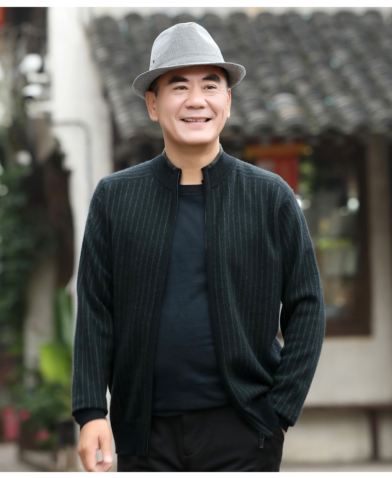 Áo len nam mùa đông Zip Áo khoác cardigan Áo len cardigan tinh khiết Áo trung niên Dad Pack Mùa thu Gói dày áo da nam