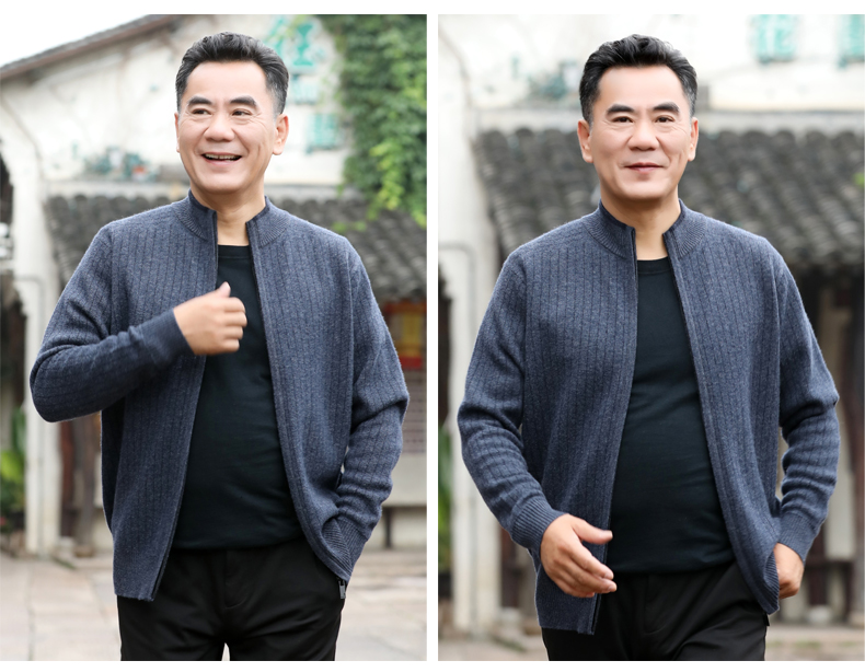 Áo len nam mùa đông Zip Áo khoác cardigan Áo len cardigan tinh khiết Áo trung niên Dad Pack Mùa thu Gói dày áo da nam