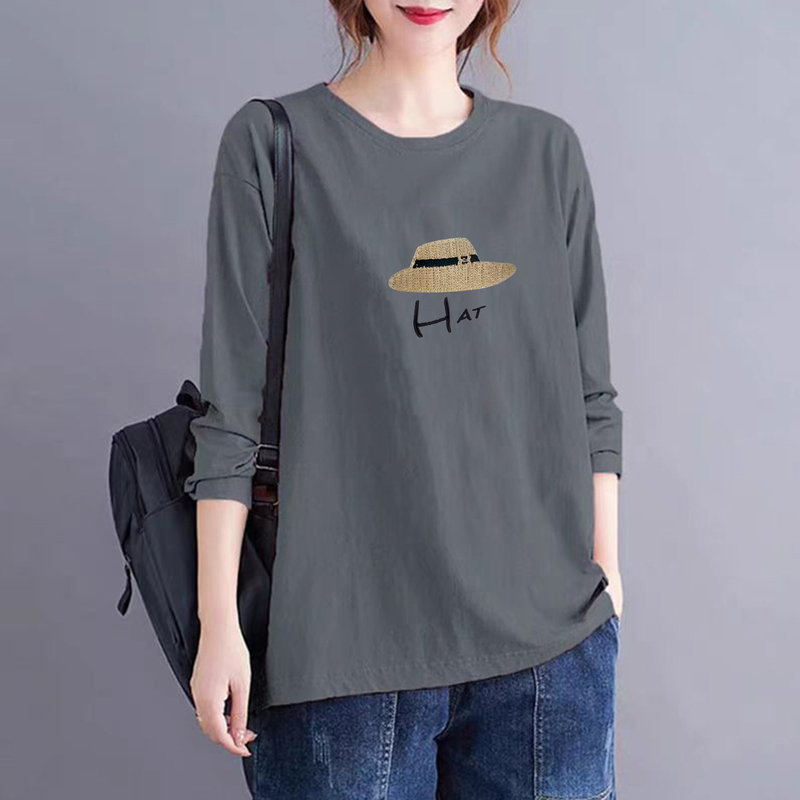 Foreign Trade First-Line Brand Women's Clothing Discount Outlet Clearance Cut-Label Gray Pure Cotton Long-Sleeve Loose Base Shirt T-Shirt for Women Foreign Trade First-Line Brand Women's Clothing Discount Outlet Clearance Cut-Label Gray Pure Cotton Long-Sleeve Loose Base Shirt T-Shirt for Women