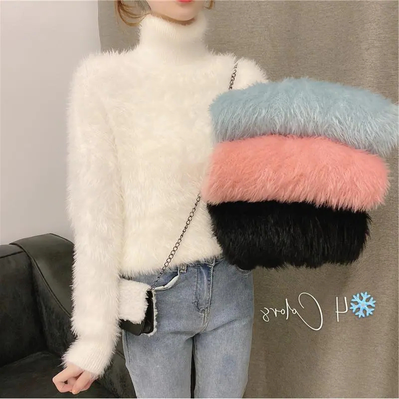 Thickened Warm Faux Mink Velvet Turtleneck Soft Sweater for Women, Autumn and Winter Loose Lazy Style Plush Knit Top Thickened Warm Faux Mink Velvet Turtleneck Soft Sweater for Women, Autumn and Winter Loose Lazy Style Plush Knit Top