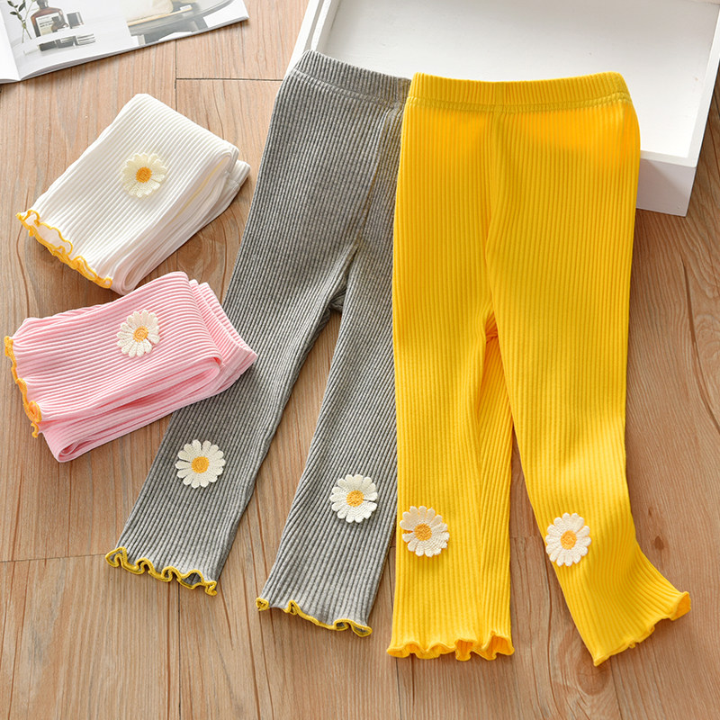 Girls foreign style cotton soft leggings new spring and autumn casual wear small daisy children's pants middle and small children's trousers trendy