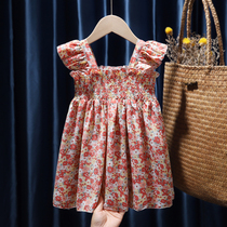 Girls dress 2021 new summer dress childrens foreign style floral skirt baby foreign style skirt Korean princess dress trend