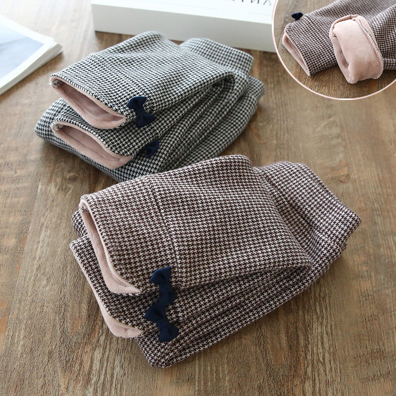 Girls winter new trousers bow super soft thick warm pants children winter plus velvet plus cotton trousers children's clothing