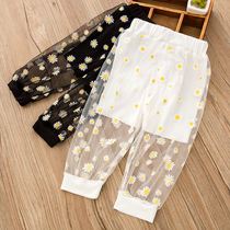 Anti-mosquito pants girls 3 years old and 2 middle-aged children thin section summer small daisy pants children wear baby temperament wave point pants