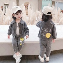 Girls denim suit spring and autumn two-piece set 2021 new casual Korean style foreign style baby girl childrens clothes autumn