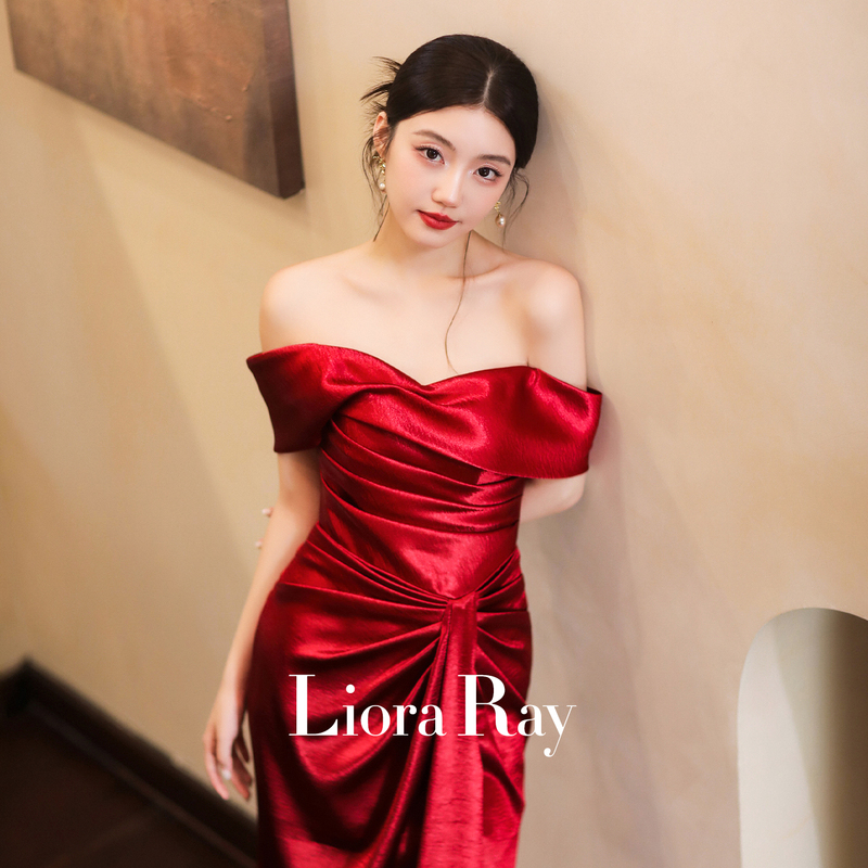 Liora Ray's Red Bridal Toast Dress, Morning Gown, High-End Engagement Dress, Birthday Host Outfit
