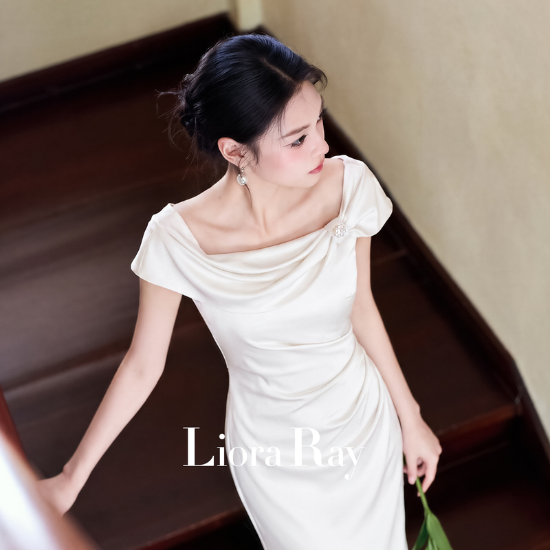 Liora "Hepburn-Style" High-End Dress, Elegant White Dress for Marriage Registration, Bride's Wedding Toast Dress, Women's Dress Liora "Hepburn-Style" High-End Dress, Elegant White Dress for Marriage Registration, Bride's Wedding Toast Dress, Women's Dress