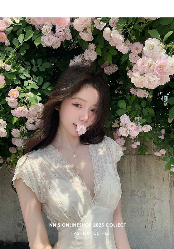 Chen Jiana Nns【Pure White Beauty Dress】60-Count Lyocell Tencel Heavy Lace Patchwork Waist-Cinching Dress Chen Jiana Nns【Pure White Beauty Dress】60-Count Lyocell Tencel Heavy Lace Patchwork Waist-Cinching Dress