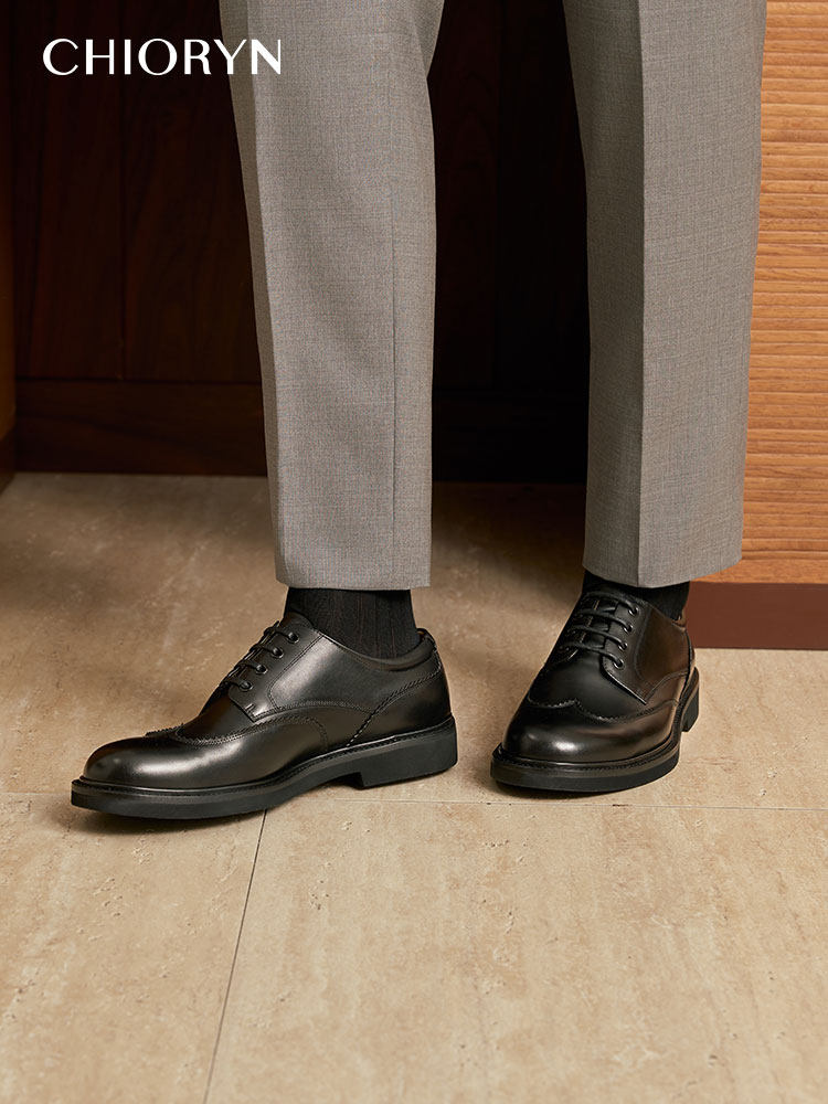 [Same Style as Wang Haoxin] Chioryn Green Derby Shoes, French Calfskin, Height Increase of 5cm, Men's Glossy Leather Shoes