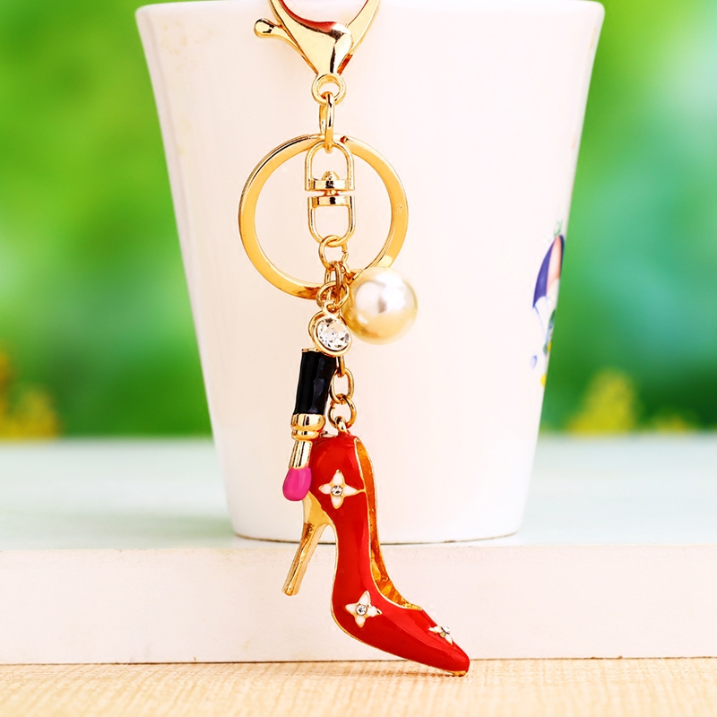 Girly Rhinestone High Heels Car Keychain for Women ins Cute Korean Creative Bag Pendant Key Chain Ring Gift