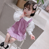 2020 girls autumn clothing new internet red childrens sleeve dress female baby suit Spring and autumn season foreign air baby boy two sets