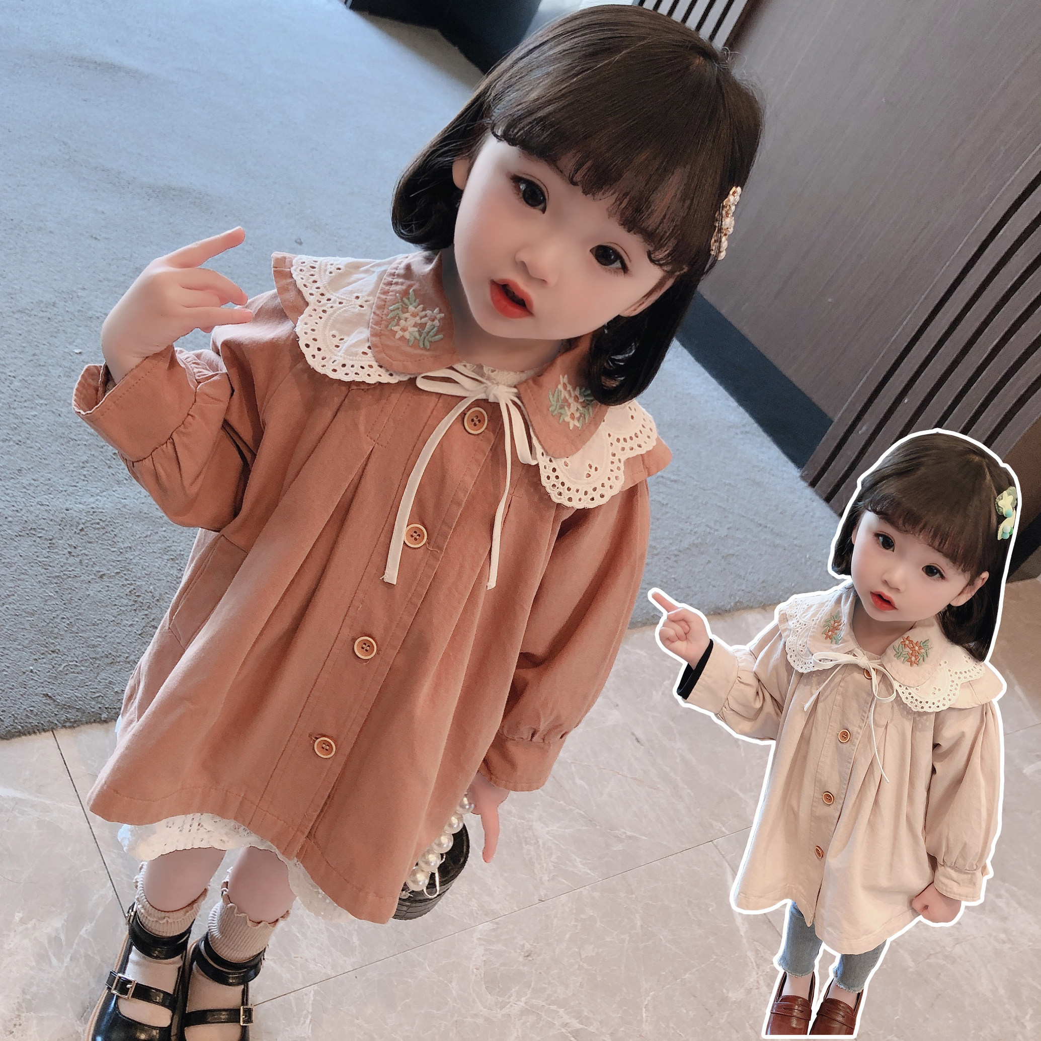 Baby jacket female spring autumn 1-3 year old Korean version Princess Yanpie windjersey girl cardio-hoodie baby 2 children's foreign coat