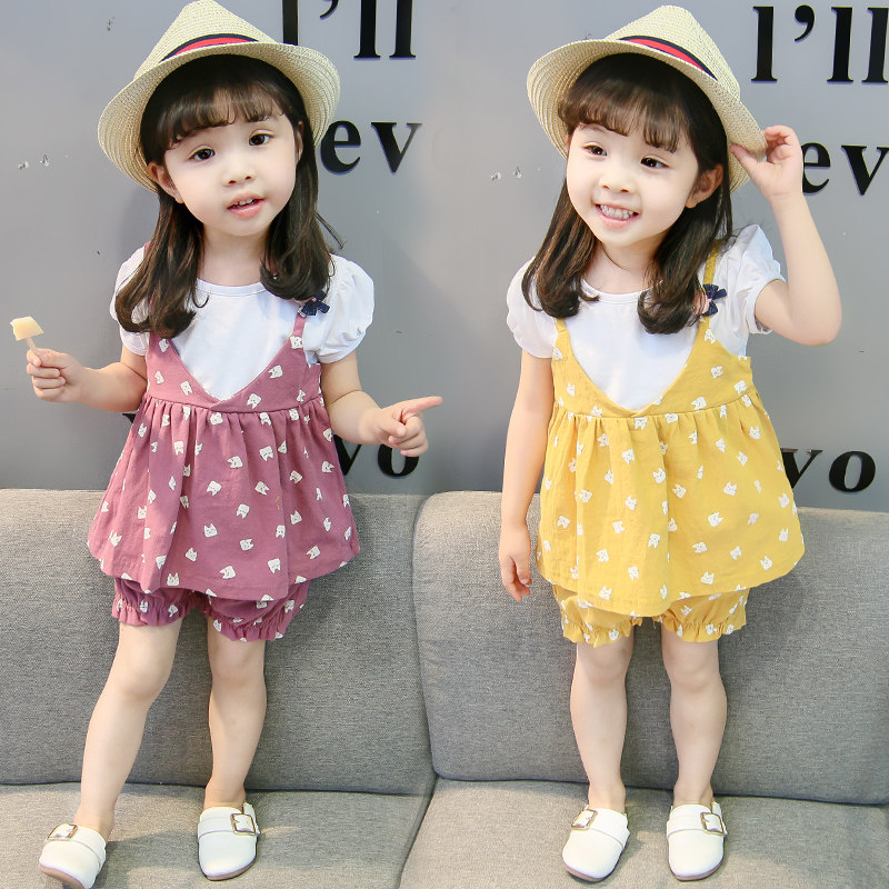 Daughter's baby air suit summer two - piece girl - 3 - year - old girl fashion summer dress 2 baby boomers