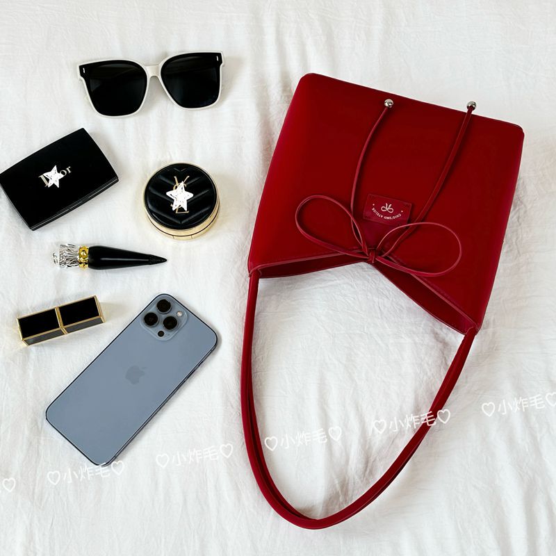 Nan Nan Berry Red Brown Tote Bag for Women Spring/Summer 2026 New Vintage Red Handbag Shoulder Bag