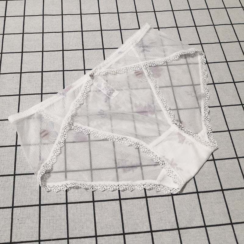 Underpants Female Lace Adolescent Girl Day Ensemble Sweet Super Slim and Spicy Mid-Waist Mesh Perspective Pure Cotton Crotch High Fork Without Marks