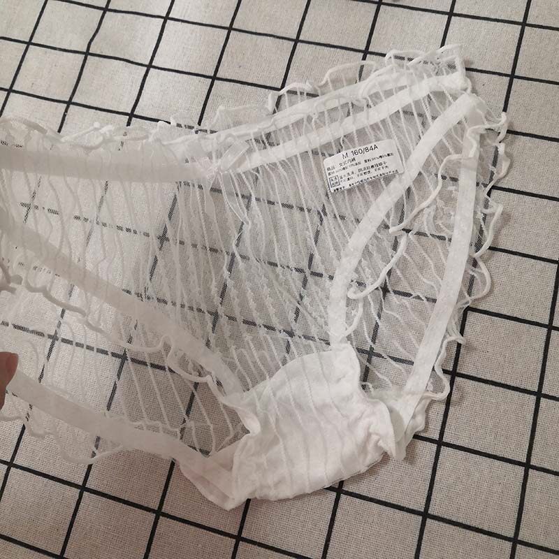 Underpants Female Lace Adolescent Girl Day Ensemble Transparent Sexy Ultra Thin Web Yarn Seduction Triangle Low Waist Cute Lotus Leaf Side