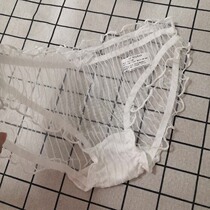 Underpants Female Lace Adolescent Girl Day Ensemble Transparent Sexy Ultra Thin Web Yarn Seduction Triangle Low Waist Cute Lotus Leaf Side