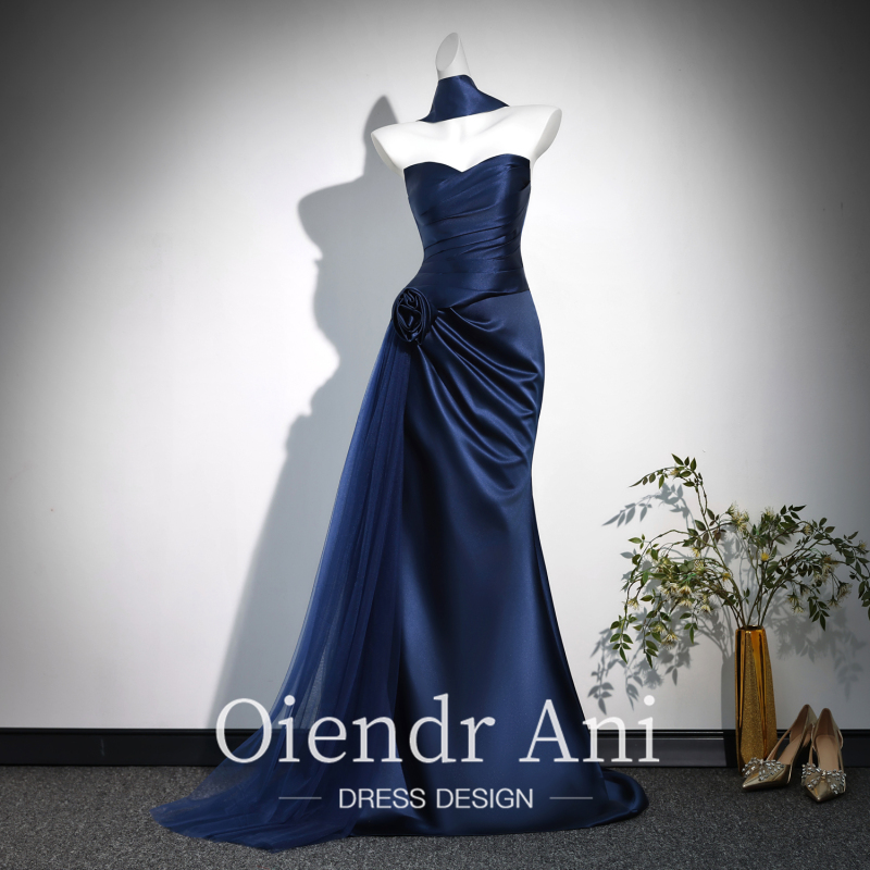 Oiendrani Blue Coming-Of-Age Ceremony 18-Year-Old Girl Evening Dress High School Student Graduation Host Fishtail Dress