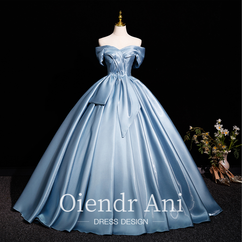 Oiendrani Blue Satin 18Th Birthday Coming-Of-Age Ceremony Dress, Art Exam Graduation Host Princess Dress, Evening Dress