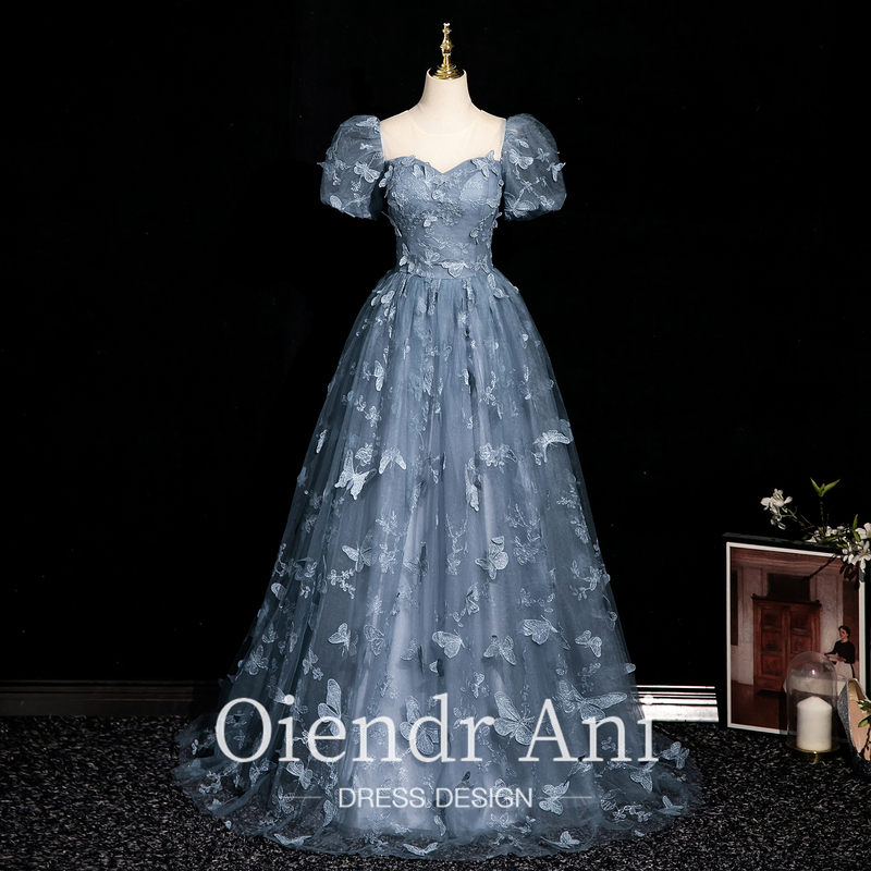 Oiedrani Blue Dress for Coming-Of-Age Ceremony, Birthday, Art Exam, Vocal Performance, Graduation, Host, Princess Dress, Evening Gown