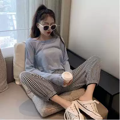 Corset pants pregnant women's new spring and summer thin nine casual trousers fashion wear ice silk striped pants pants