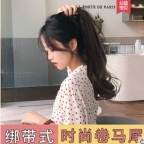 Wig Ma Tail Woman Long Curly Hair Strap Type Pear Flower Fake Ponytail Large Wave Realistic Natural Mid-Length Wig Piece