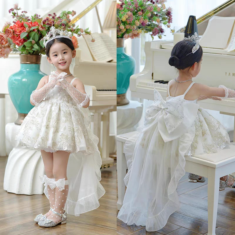 Girls' Pure White Wedding Dress Lolita Princess Dress Girl's Music Box Birthday Dress Dress for Children's Day