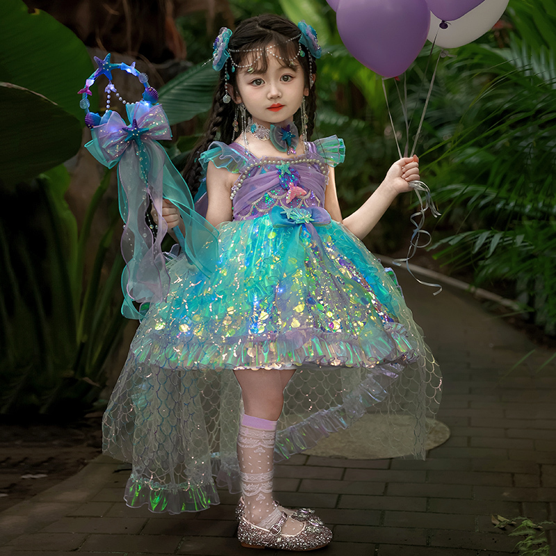 Girls Ariel Mermaid Lolita Princess Dress Birthday Children's Day Girls Stage Catwalk Performance Dress