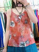 2021 summer literary retro Ramie sling loose Joker vest with buckle design base shirt one-piece top