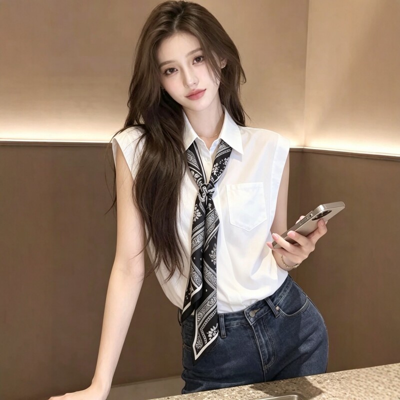 White Sleeveless Shirt for Women, 2026 New Summer French Style, High-End, Light Luxury, Age-Reducing, Stylish Top, Blouse