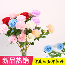 Simulation Flowers Wedding Celebration Rose Flowers Three Heads Foreign Peony Juan Flowers Wedding Decoration Floral Wedding Flower Arrangement Flower Art Peony Flowers
